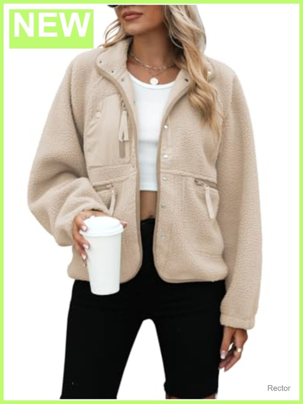 Sherpa Fleece Button Down Jacket Cropped Fuzzy Oversized Women Coat